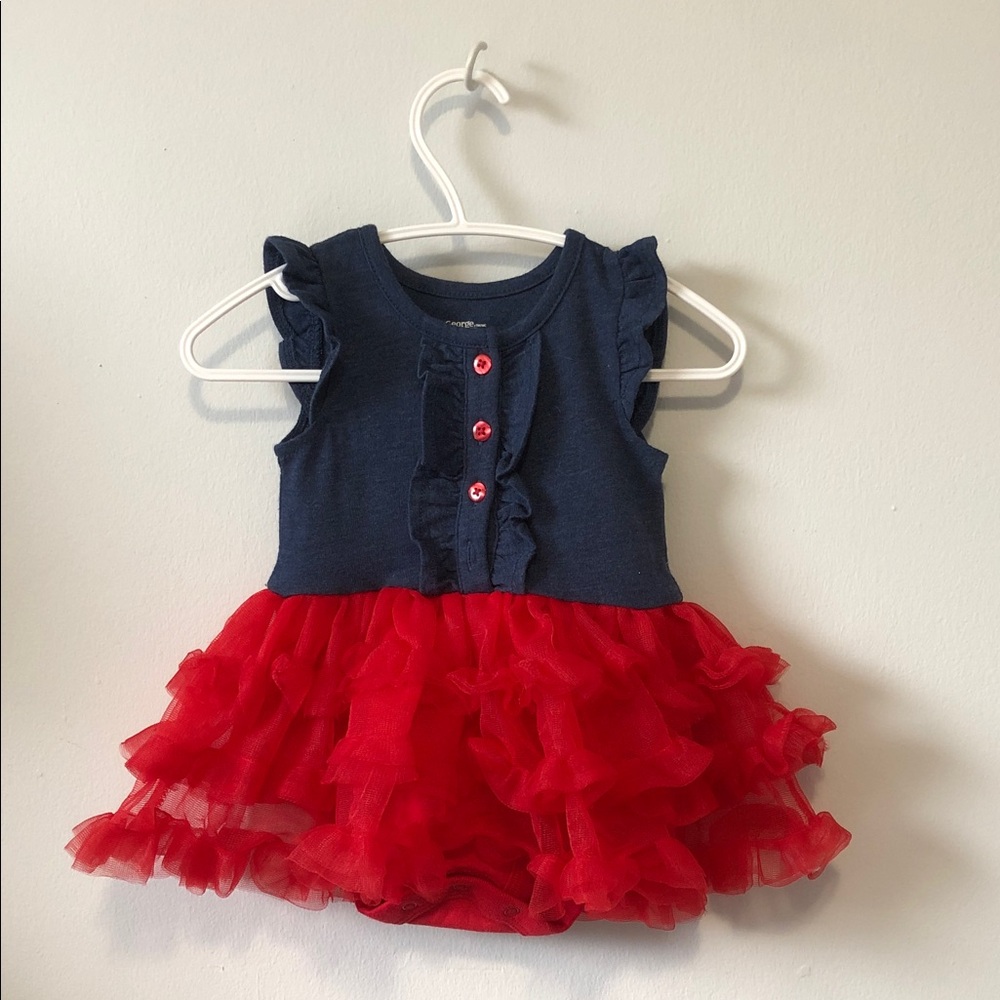 George Navy Baby Dress with Red Accents